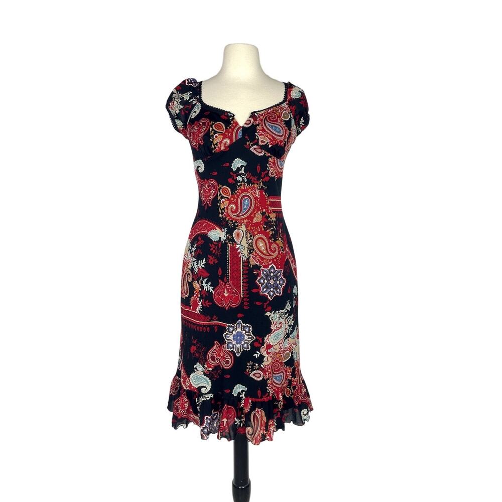 American Vintage Red and Black Paisley Dress